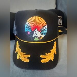 Black Trucker Hat with Embroidered Design